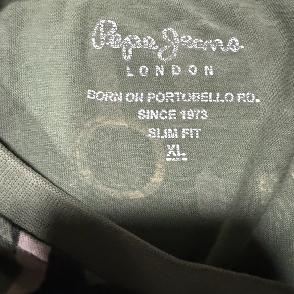 Pepe Jeans London Graphic Logo All Over Print T-Shirt Green Slim Fit XL - Picture 3 of 5